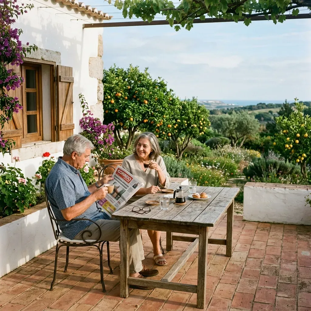 Ett rofyllt liv på en solig terrass i Portugal, en populär destination för svenska pensionärer.