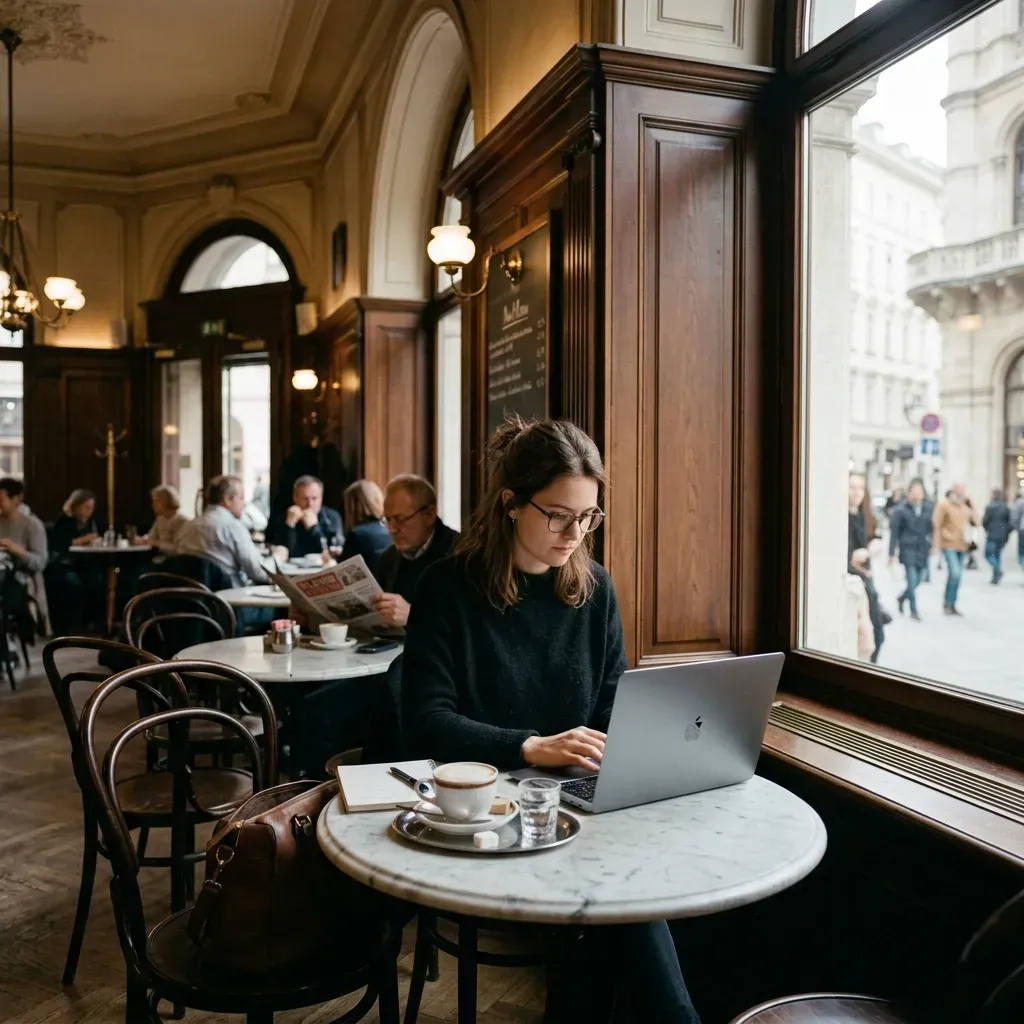 Studenter och digitala nomader i Österrike drar ofta nytta av den starka kafékulturen i Wien.