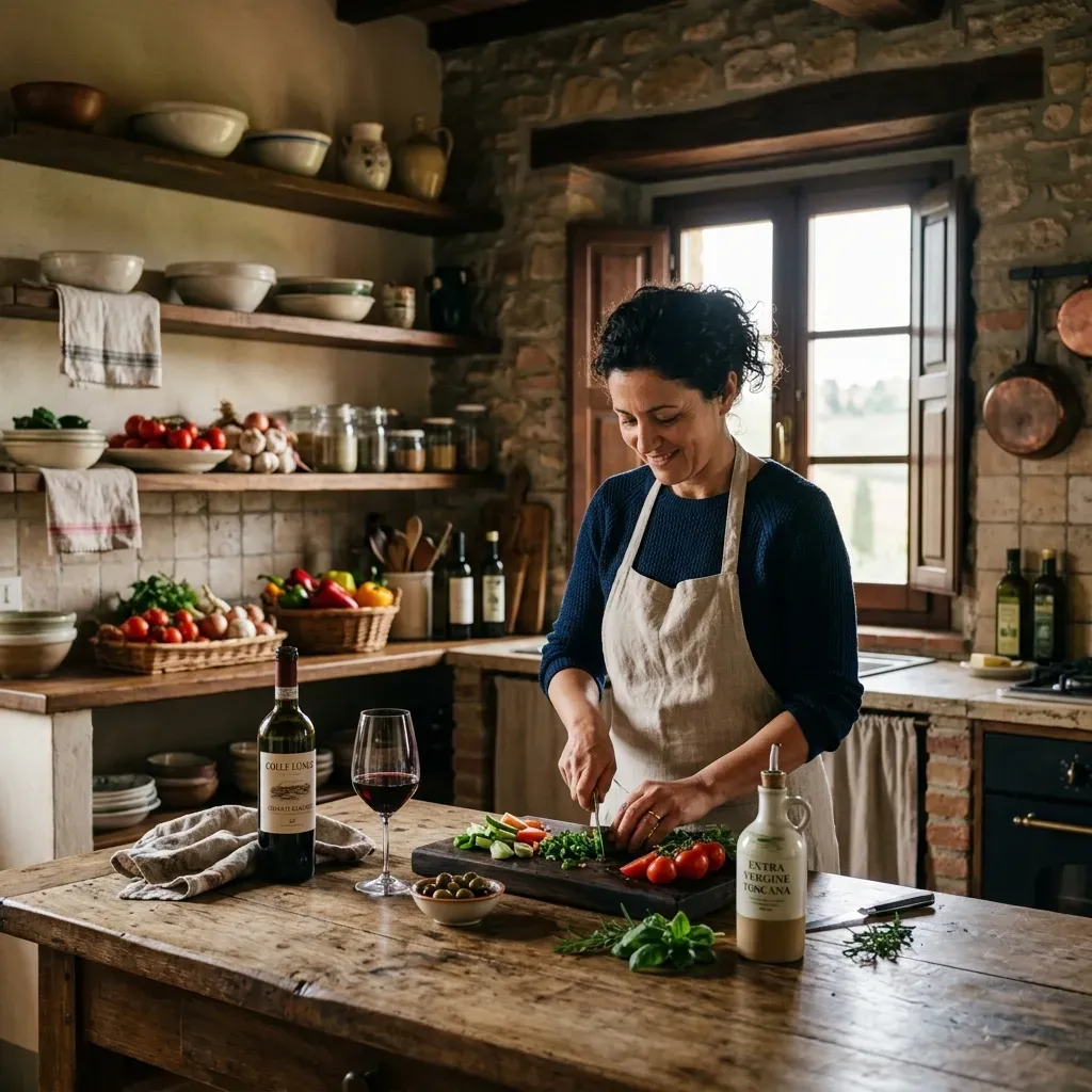 Att laga mat på lokala italienska råvaror i ett charmigt hem i Toscana.