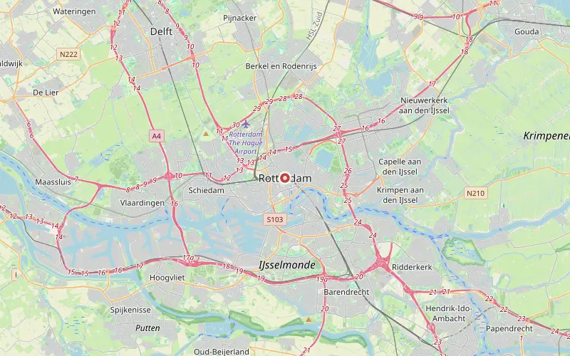Karta som visar Rotterdams läge